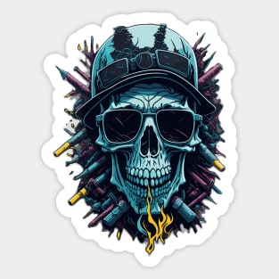 Smoking Skull with Guns and Sunglasses Sticker